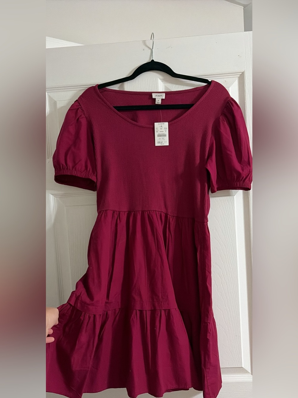 J. Crew Magenta Puff-Sleeve Tiered Mini Dress